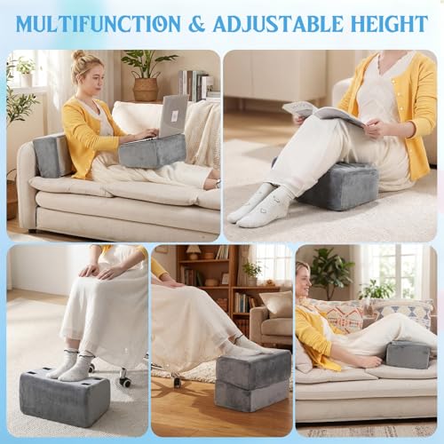 Novabright Foot Rest Under Desk, 3 Height Adjustable Ergonomic Foot Stool with Gel Textured Top and Cozy Pocket, Non-Slip Foam Footrest for Office Home Car(15" X 9" X 17.7",Parallel,Gray) - color: Gray, size: 15" X 9" X 17.7", style: Parallel