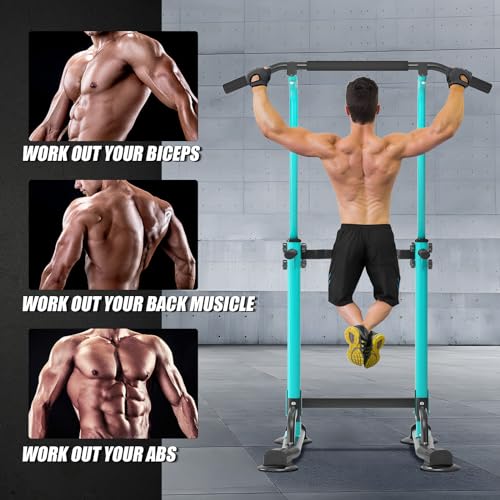 soges Power Tower Pull Up Bar Station, Free Standing Pull Up Rack Dip Station for Home Gym, Height Adjustable Home Strength Training Fitness Workout Equipment - color: Blue
