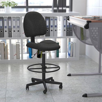 BizChair Black Patterned Fabric Adjustable Height Drafting Chair with Adjustable Foot Ring - color: Black Patterned