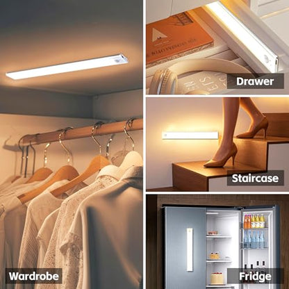 11.82 inch Under Cabinet Lighting, 4 Pack Magnetic Closet Lights | 2000mAh with Motion Sensor, 54 LED, 3Color Temperature, USB-C Charging, Durable and Easy-to-Install - size: 30cm
