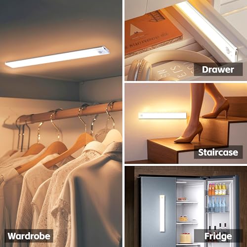11.82 inch Under Cabinet Lighting, 4 Pack Magnetic Closet Lights | 2000mAh with Motion Sensor, 54 LED, 3Color Temperature, USB-C Charging, Durable and Easy-to-Install - size: 30cm