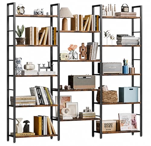 Shintenchi Large 5 Tier Bookshelf,Triple Bookcase, Tall Open Shelves - size: 5 Tier(Wide)