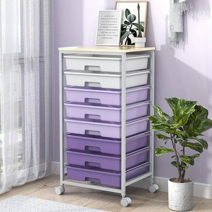 SYKIARIOL Rolling Cart with Drawers,8 Drawers Storage Cart,Purple - color: Purple