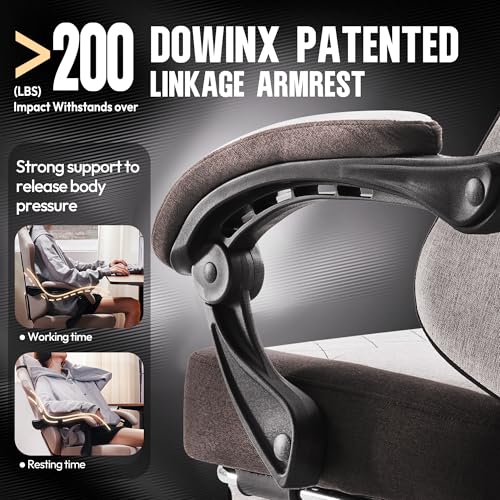 Dowinx Gaming Chair Fabric with Pocket Spring Cushion, High Back Ergonomic Computer Chair with Footrest for Adults, Massage Lumbar Support Swivel Game Chair for Office Gaming 300LBS, Brown - color: Brown