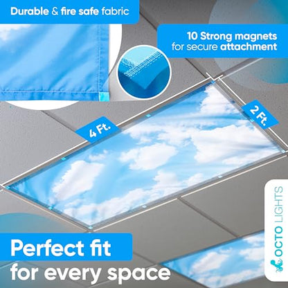 Fluorescent Light Covers for Ceiling Lights Classroom Magnetic Cloud 4pk - color: Calming Clouds