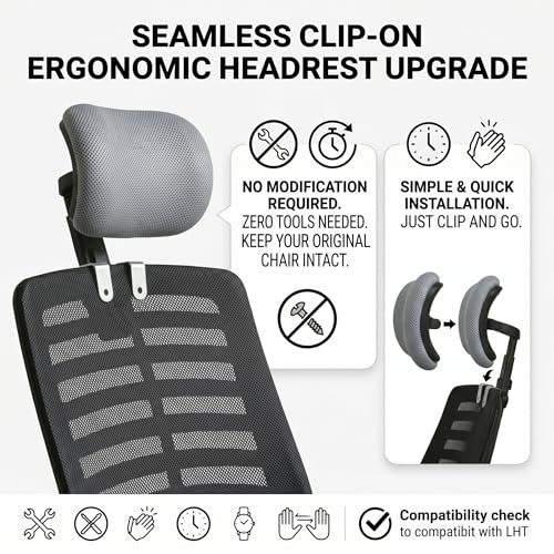 Office Chair Headrest Attachment, Ergonomic Mesh Office Chair Headrest No-Drill Easy Install Adjustable Height & Angle, M, Attachment, for - color: M