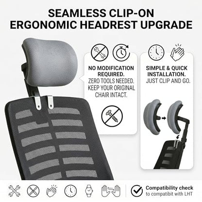 Office Chair Headrest Attachment, Ergonomic Mesh Office Chair Headrest No-Drill Easy Install Adjustable Height & Angle, M, Attachment, for - color: M