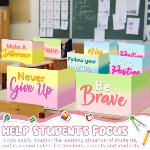 Honoson 24 Pcs Inspirational Privacy Folders for Students | Cardboard Desk Shields with Motivational Words, 6 Designs for Classroom Study, Tri-fold Exam Dividers, Bulk Test Boards - style: Macaron
