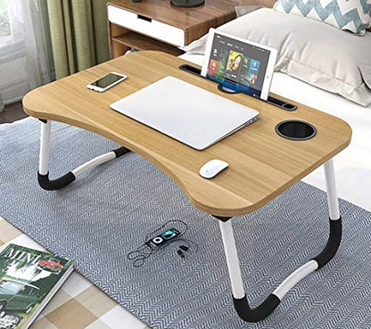 23.6" Lap Desk with Storage Drawer, Holders for Cup and Tablet - color: Walnut