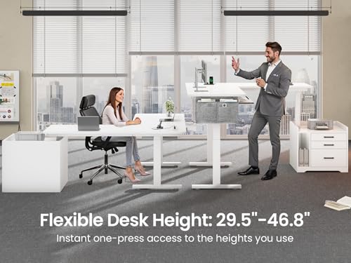 SEDETA L Shaped Electric Standing Desk with File Cabinet, 63 x 53'' Height Adjustable Home Office Computer Desk with Drawers, Power Outlet, Stand up Gaming Table with Led Lights, Keyboard Tray, White - color: White, size: 63 x 53'' L Shaped Standing Desk