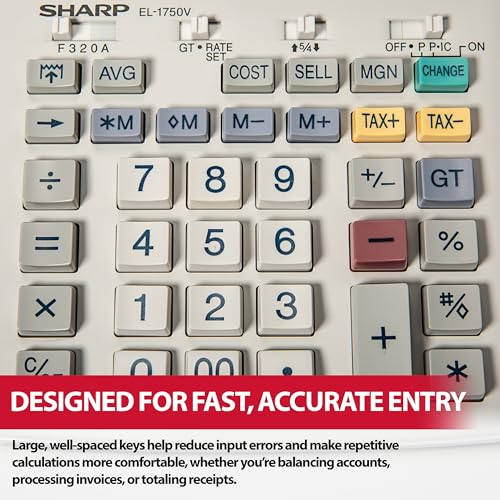 Sharp EL-1750V Two-Color Printing Calculator 2 Lines/Sec 3" Black/Red - color: Off-White