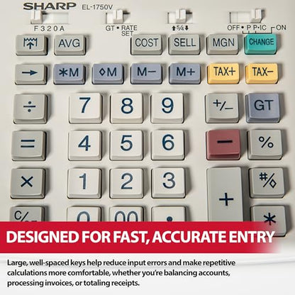 Sharp EL-1750V Two-Color Printing Calculator 2 Lines/Sec 3" Black/Red - color: Off-White