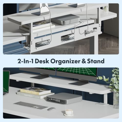 FLEXISPOT Standing Desk with Monitor Riser & Cable Management - color: White, size: 55x28"
