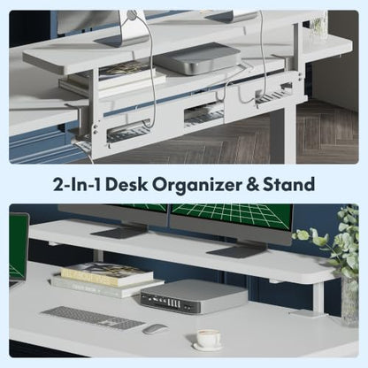 FLEXISPOT Standing Desk with Monitor Riser & Cable Management - color: White, size: 71x32"
