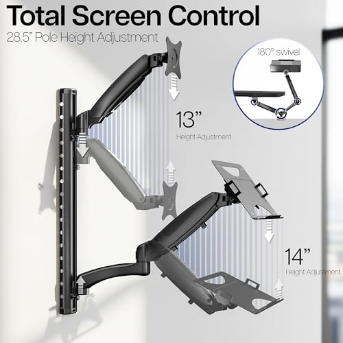 VIVO Sit-Stand Wall Mount Counterbalance Height Adjustable Monitor and Laptop Workstation for Screens up to 27 inches, STAND-SIT1L