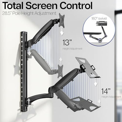 VIVO Sit-Stand Wall Mount Counterbalance Height Adjustable Monitor and Laptop Workstation for Screens up to 27 inches, STAND-SIT1L