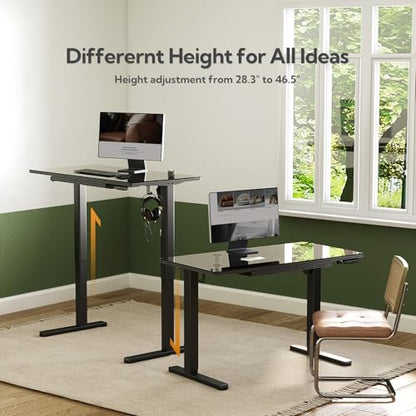 INNOVAR Glass Standing Desk with Drawers, 40 x 24 Inches Electric Height Adjustable Desk, Tempered Glass Top Stand Up Desks for Home and Office, Black - color: Black, size: 40 inch