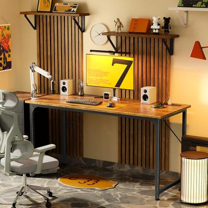 PRAISUN 55 X 20 Inch Computer Desk, Power Outlets, USB-C, Rustic Brown - color: Rustic Brown, size: 55inch