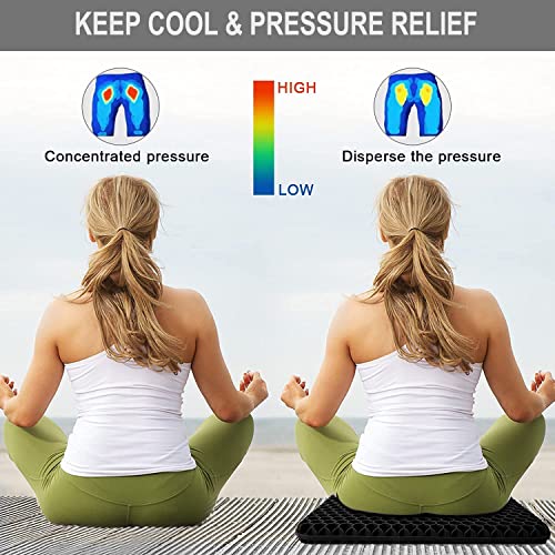 Gel Seat Cushion for Long Sitting, Double Thick, Pressure Relief | Cooling, Soft&Breathable | Sciatica, Hip&Coccyx Pain Relief | Gel Cushion for Office Chair, Home, Car, Wheelchair | Anti-Slip - color: Black