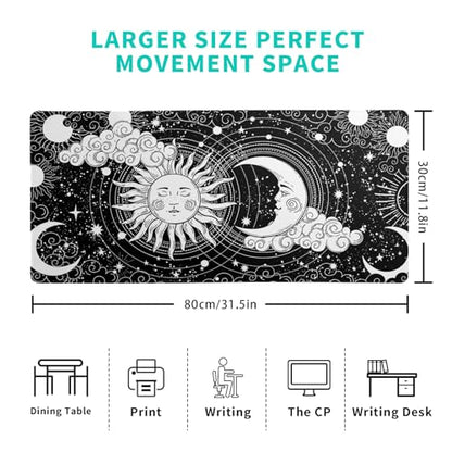 Magic Astrology Extended Big Mouse Pad Large, Gaming Mouse Pad Desk Pad,31.5x11.8 Inch Long Computer Keyboard Mouse Mat Black Mousepad with 3mm Non-Slip Base and Stitched Edge for Gaming and Office - color: Magic Astrology