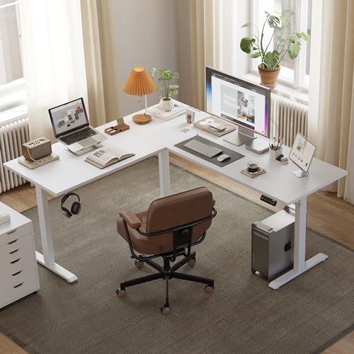 Agilestic 63 x 55 Inch L Shaped Electric Standing Desk, White - color: Pure White, size: 63x55 Inch