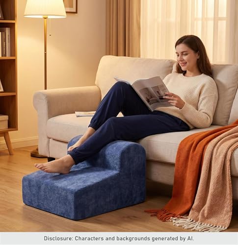 Modern Foam Filled Foot Stool, Soft Lightweight Pouf Ottoman Floor Rest for Living Room, Bedroom, Office Desk, Small Spaces, Blue - color: Blue