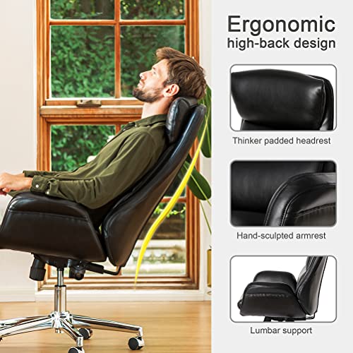Glitzhome Mid-Century Modern Air Leatherette Adjustable Swivel High Back Office Chair, Black - color: Black