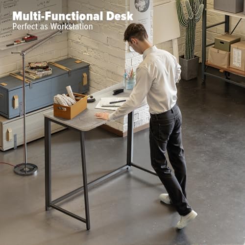 WOHOMO Folding Desk, 39.4" Foldable Computer Table for Small Spaces, Grey - color: Grey, size: Large Size:39.4 x 15.7