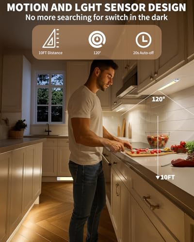 Under Cabinet Lighting 8 inch Rechargeable Battery Operated Motion Sensor Light Wireless Under Counter Lights for Kitchen, Stairs,Hallway (3 Pack) - size: 8inch
