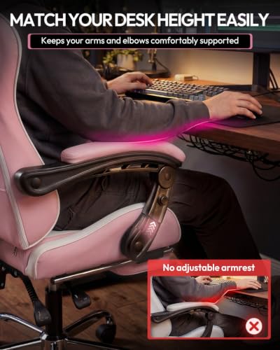 Dowinx Ergonomic Gaming Chair with Footrest & Massage Lumbar, 2D-Linkage Armrests for Computer Chair 330lbs with Headrest Pillow for Office, Home, Streaming and Long Gaming Sessions, Bright Pink - color: Blush Pink