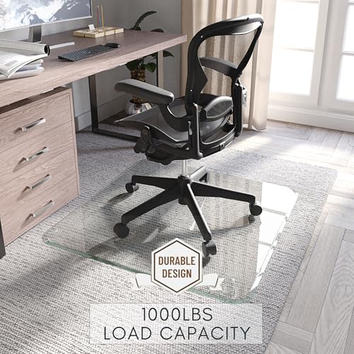 Tempered Glass Office Chair Mat for Carpet & Hardwood, 44" x 50", Clear - color: Clear (Standard Clear), size: 44" by 50" Non-Tabbed