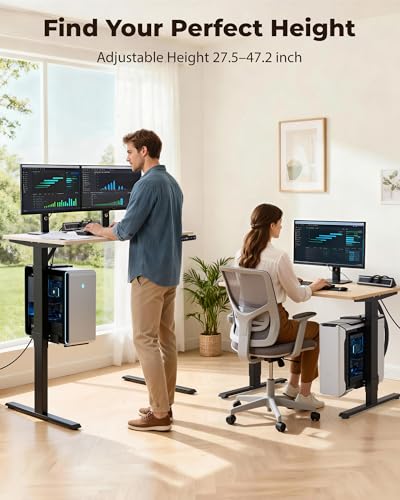 TOPSKY Dual Motor Electric Standing Desk Frame, Height Adjustable Sit Stand Base for Home Office, Fits Table Tops up to 70.8 x 31.5 Inch, 225 lb Capacity (Black, with CPU Stand) | • Dual motors support 225 lbs quietly •Height 27.6"-47.3", width 43"-59" •