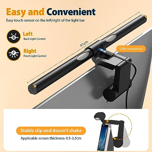 Monitor Light Bar Eye-Care Computer Monitor Lamp with Auto-Dimming | No Glare USB Reading LED Screen Bar, Touch Control 3 Color Temperature Dimmable Desk Light for Space Saving Home Office Game