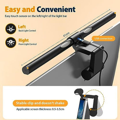 Monitor Light Bar Eye-Care Computer Monitor Lamp with Auto-Dimming | No Glare USB Reading LED Screen Bar, Touch Control 3 Color Temperature Dimmable Desk Light for Space Saving Home Office Game
