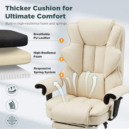 Ergonomic Executive Office Chair, 6-Point Massage Manager Chair with Heating Function, Adjustable Backrest Home Office Chair with Adjustable Footrest and Armrests (Beige) - color: Beige