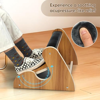 Dual Layer Wooden Footrest Under Desk, Ergonomic Foot Stool
