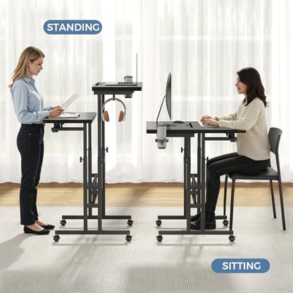 DUMOS Rolling Standing Desk, Sit Stand Desk, Computer Cart | 23.6 Inch Width, Height Adjustable, Split Top, Mobile Laptop Workstation, Office Table, Portable Design, Ink - color: Ink