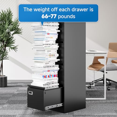 4 Drawer File Cabinet with Lock Metal Vertical File Cabinet Office Home Vertical File Cabinet for A4 Legal/Letter Size Narrow File Cabinet Locked,Assembly Required (Black, 4 Drawers- Vertical) - color: Black, size: 4 Drawers