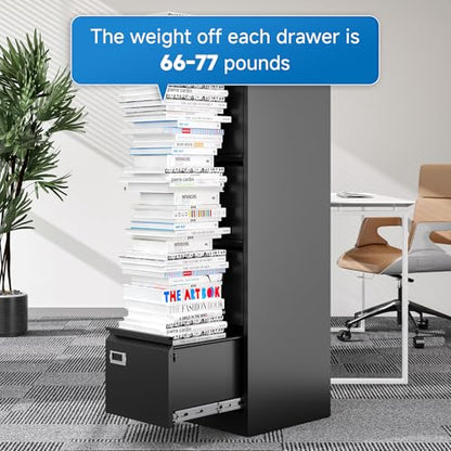 4 Drawer File Cabinet with Lock Metal Vertical File Cabinet Office Home Vertical File Cabinet for A4 Legal/Letter Size Narrow File Cabinet Locked,Assembly Required (Black, 4 Drawers- Vertical) - color: Black, size: 4 Drawers