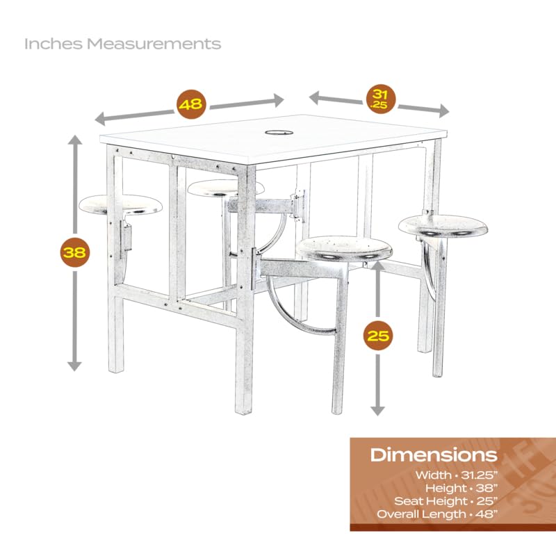Romig Endure Standing Height Collaborative Table and Chair Set with 4 Pull-Out Swivel Stools, Dry Erase Whiteboard Top, Built-in Power Outlets and USB Charging, Classroom Training Table - color: White, size: 4 Seater