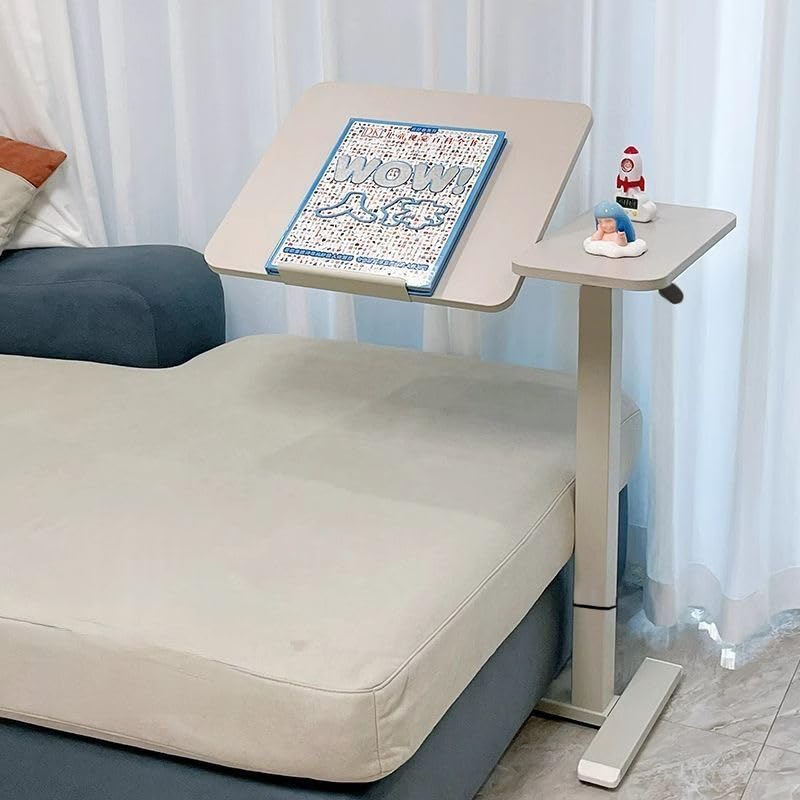 Overbed Table with Wheels, Adjustable Height Rolling Bedside Desk, Mobile Laptop Stand and Tilting Tray Table for Bed Sofa and Hospital Use (White+26-38''h) - color: White+26-38''h