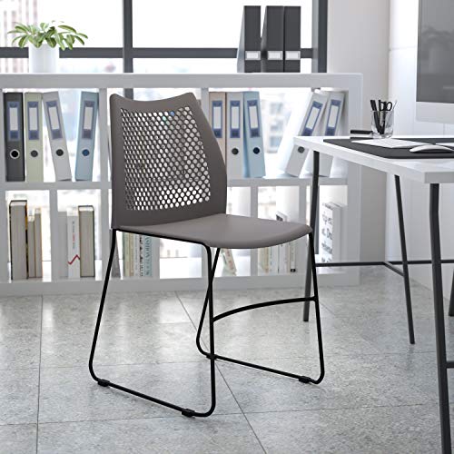 EMMA + OLIVER Home and Office Gray Sled Base Stack Chair with Air-Vent Back - color: Grey