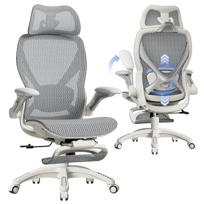 ELABEST X100 Ergonomic Mesh Office Chair with Footrest, Big and Tall Home Desk Chair with 5D Flip-Up Arms, Adjustable 3D Lumbar Support, Gaming & Executive Computer Chair (First Light) - color: First Light