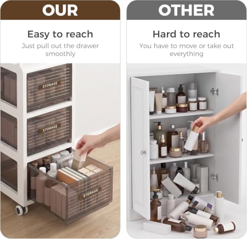 Bathroom Storage with Drawers, 7.87" Wide Slim Cabinet with Wheels - size: 7.87" Wide