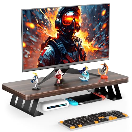 Monitor Stand – 24 Inch Wood Monitor Riser, Holds Up to 220 Lbs, Perfect as a Printer Stand or Laptop Riser, Desktop Shelf for Home Office & Gaming Setup-Dark Walnut - color: Black Walnut - Black Legs