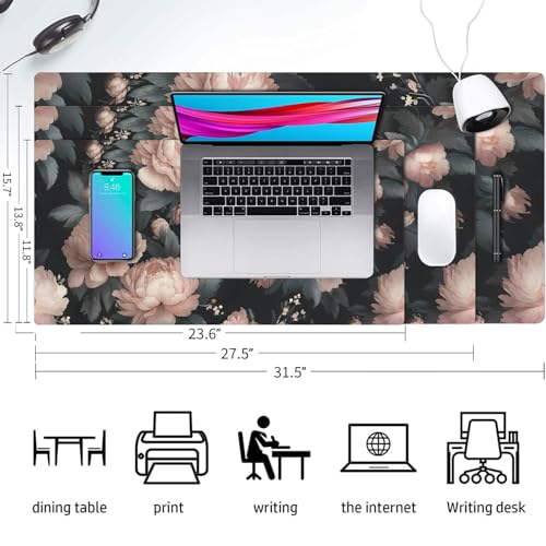 Large Mouse Pad, Black Flowers Desk Mat Pad for Desktop 23.6" x 11.8" - color: Black Flowers, size: 23.6" x 11.8"
