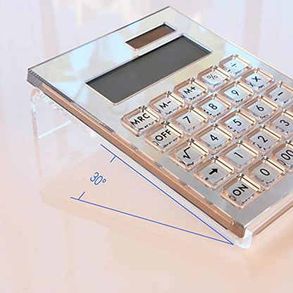 Acrylic Calculator with Stand, Battery and Solar Hybrid Powered Basic Calculator 12-Digit LCD Display,Home Office Desktop Accessories(Silver) - color: Silver