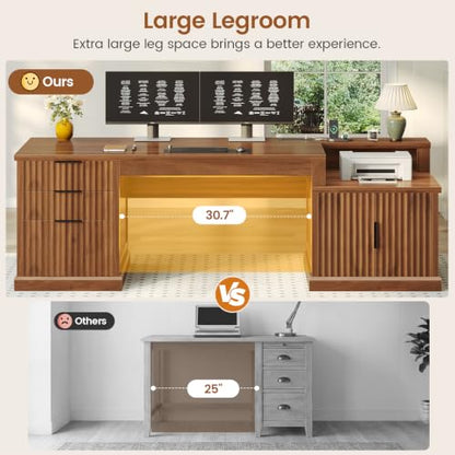 SEDETA 70.9" Executive Desk, Fluted Office Desk with Drawers, Fluted Brown - color: Fluted Brown, size: 70.9" Executive Desk
