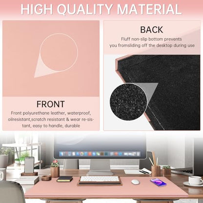 AKOZLIN 35.4"x 18.9" Soft PU Leather Surface Office Desk Mouse Mat Anti-Push Pad with Full Grip Fixation Lip Table Blotter Edge-Locked Protector Pink - color: Pink, size: 35.4"x18.9"