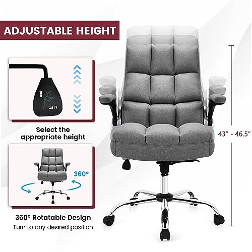 COSTWAY Ergonomic Home Office Chair with High Back and Rocking Function | Big and Tall Computer Desk Chair with Flip-up Armrest, Managerial Executive Chair for Home, Office, Meeting Room (Grey) - color: Grey